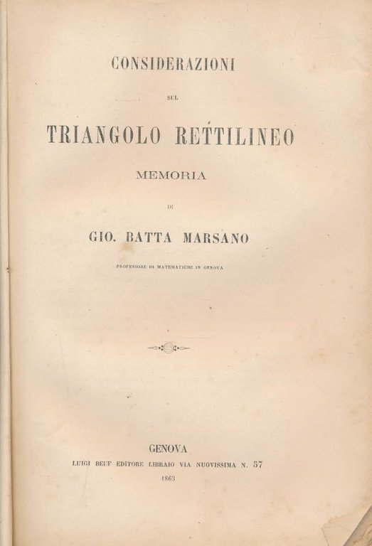 Considerazioni sul triangolo rettilineo memoria
