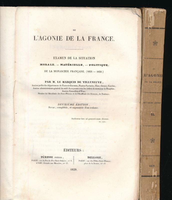 De l'agonie de la France. Examen de la situation morale, …