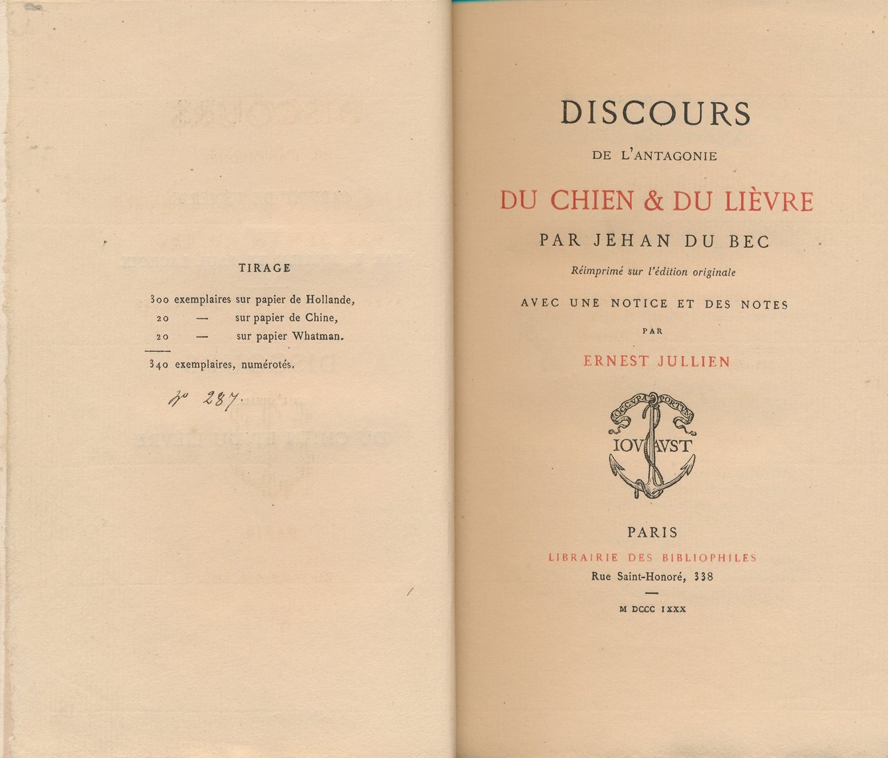 Discours de l'antagonie du chien et du lièvre