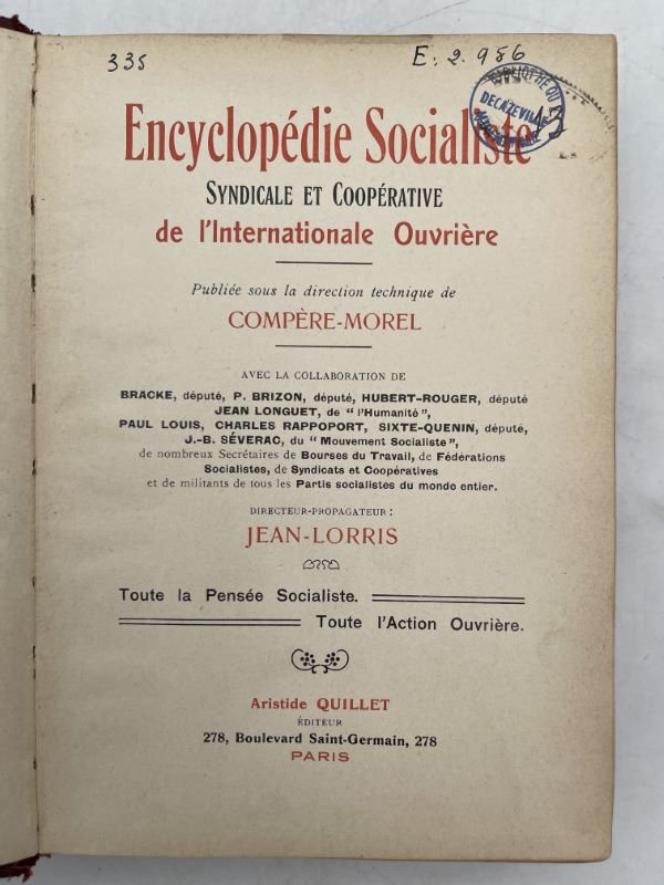 Encyclopédie socialiste et cooperative de l'Internationale Ouvrière publiée sous la …