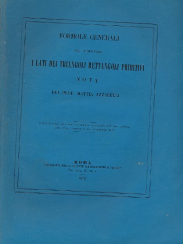 Formole generali per assegnare i lati dei triangoli rettangoli primitivi