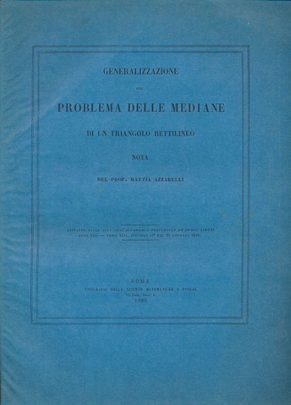Generalizzazione del problema delle mediane di un triangolo rettilineo