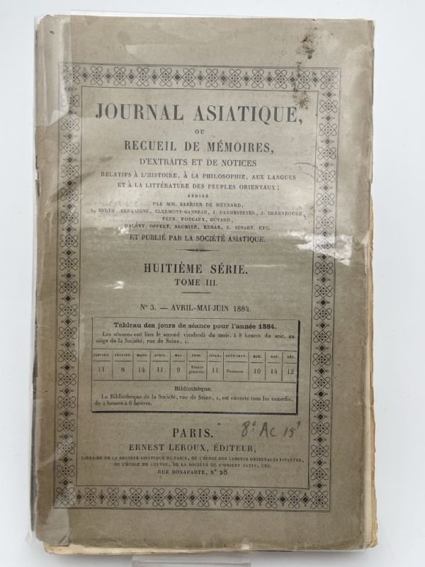 Journal asiatique ou recueil de mémoires; Huitième série. Tome III. …