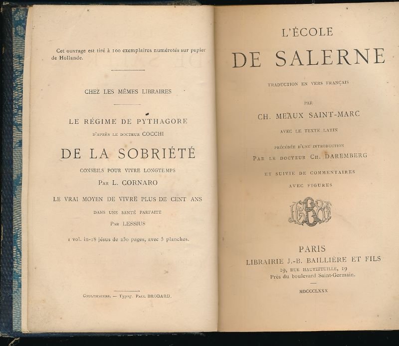 L'Ecole de Salerne. Traduction en vers français