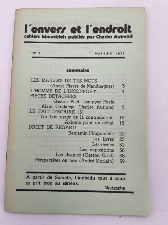 L'envers et l'endroit. 21 numéros du n°1 au n° 24. …