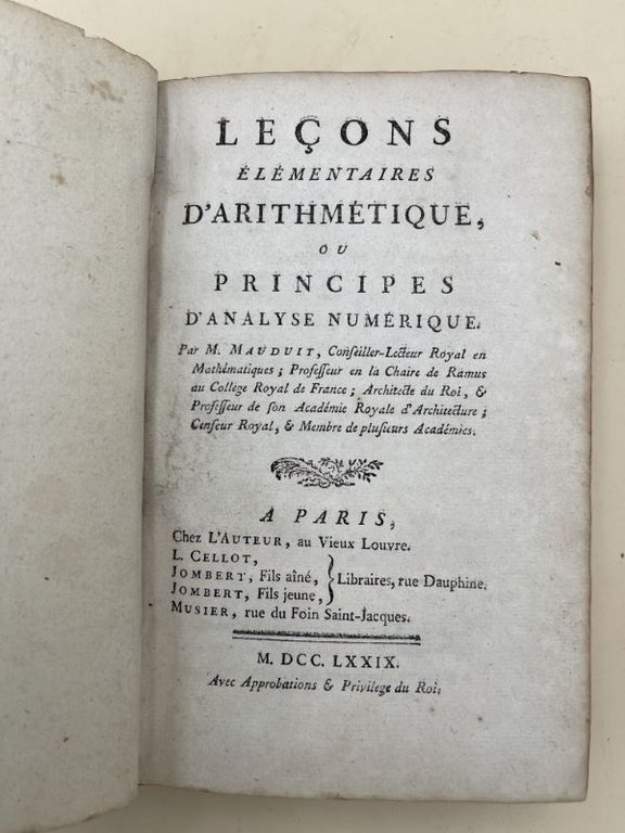 Leçons élémentaires d'arithmétique, ou principes d'analyse numérique