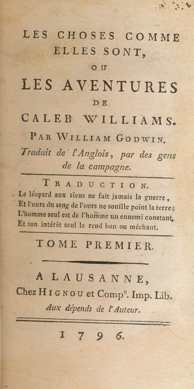 Les choses comme elles sont ou les aventures de Caleb …