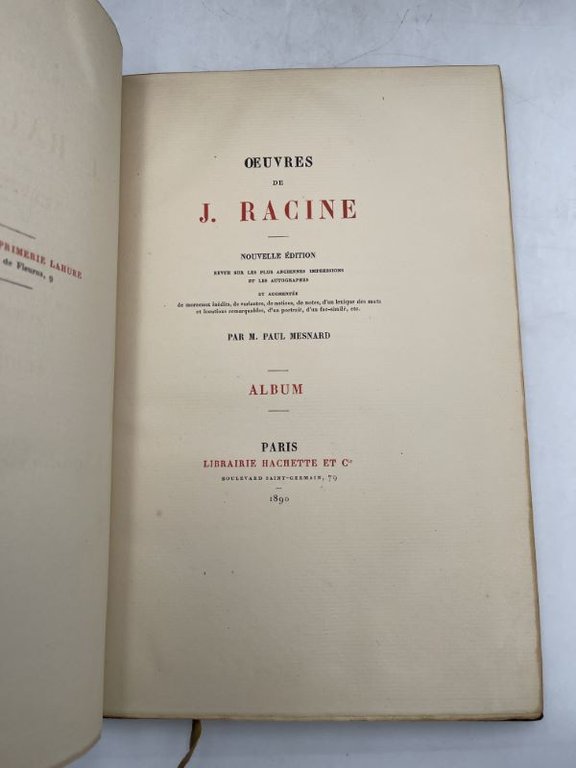 Les oeuvres de J. Racine. Complet de l'album et reliure …