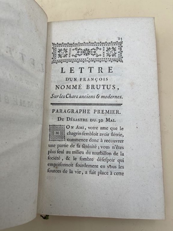 Lettre de Brutus sur les chars anciens et modernes