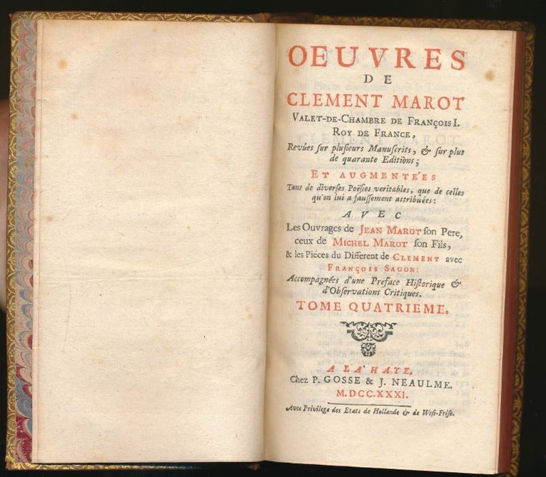 Oeuvres de Clément Marot Valet-de-Chambre de François I. Roy de …