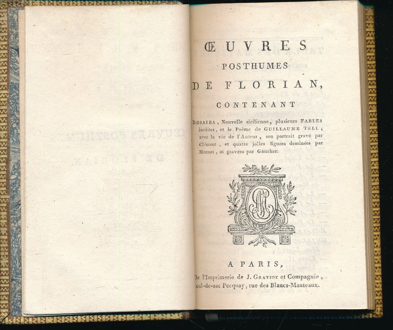 Oeuvres posthumes de Florian contenant Rosalba, Nouvelle sicilienne, plusiquers Fables …