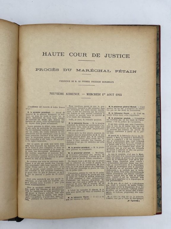 Procés du Maréchal Pétain. Compte rendu in-exteso des audiences transmis …