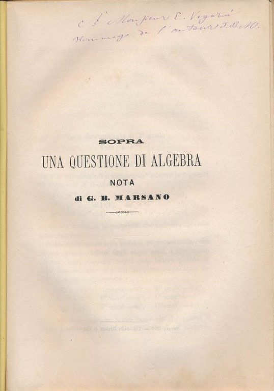 Sopra una questione di algebra