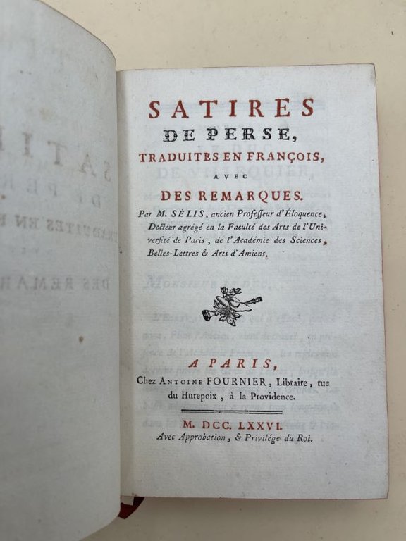 Sstires de Perses traduites en francais avec des remarques. Petites …
