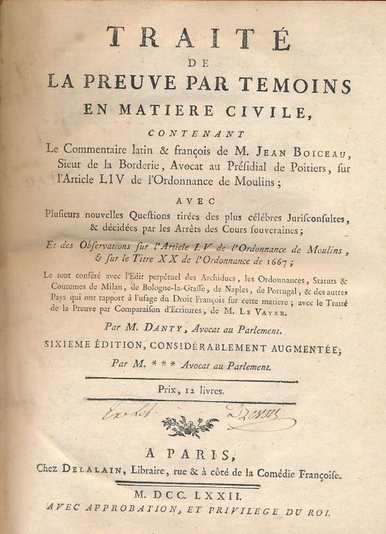 Traité de la Preuve par Témoins en matière civile