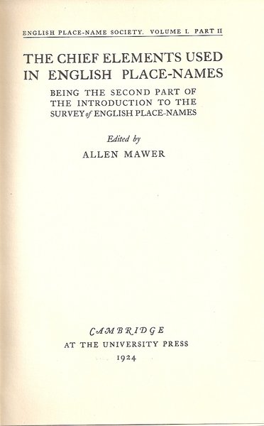 Introduction to the Survey of English Place-Names and The Chief …