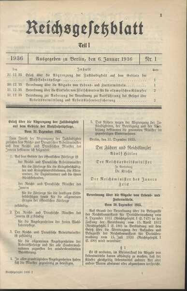 Reichsgesetzblatt Teil I Jahrgang 1936