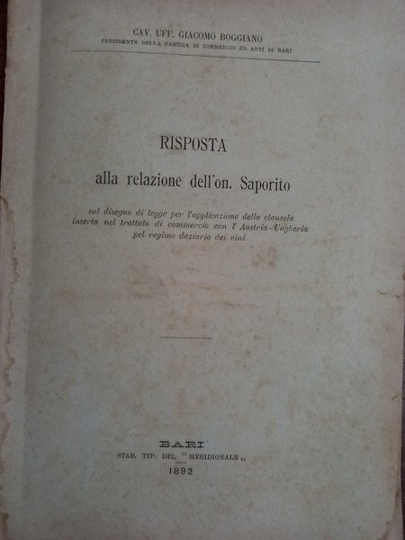 Risposta all’on. Saporito sul disegno di legge per l’applicazione della …