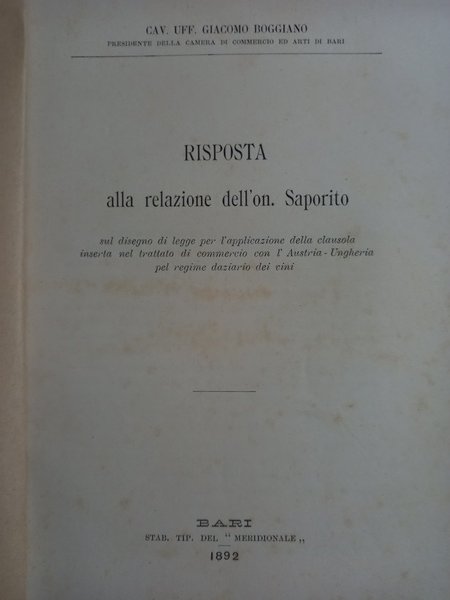 Risposta all’on. Saporito sul disegno di legge per l’applicazione della …