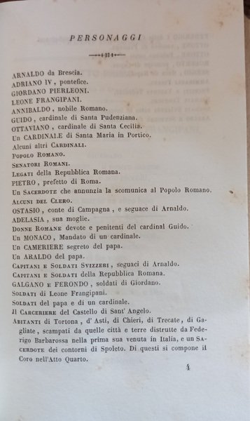Arnaldo da Brescia. Tragedia. S.l., A spese dell’Editore, 1843.