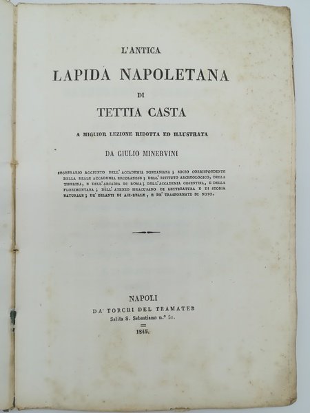 L’antica lapida napoletana di Tettia Casta a miglior lezione ridotta …