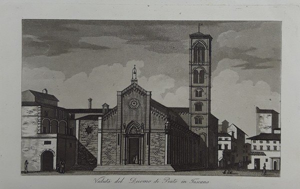 Veduta del Duomo di Prato in Toscana. Acquatinta. GANDINI, 1831.