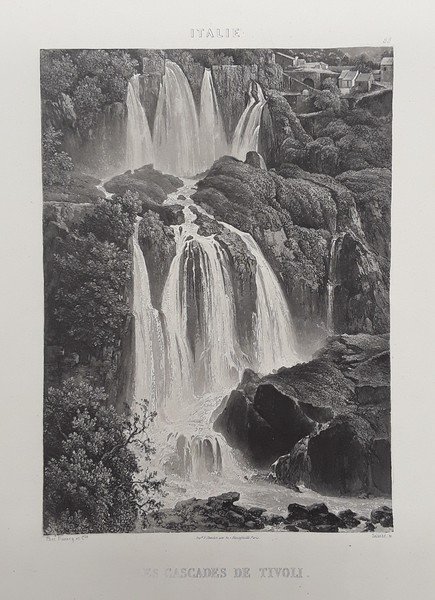Les Cascades de Tivoli. Litografia da dagherrotipo. CHARDON, 1850 ca.