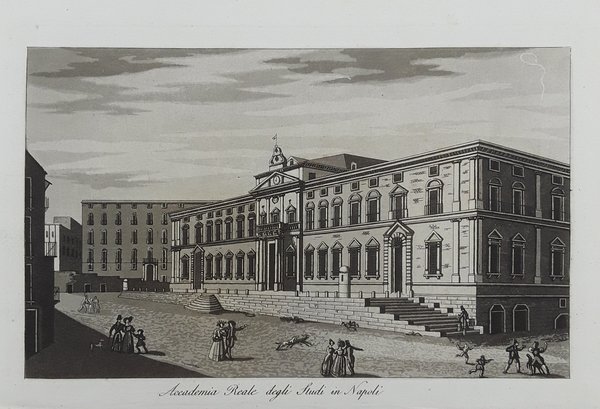 Accademia Reale degli Studi in Napoli. Acquatinta. GANDINI, 1831.