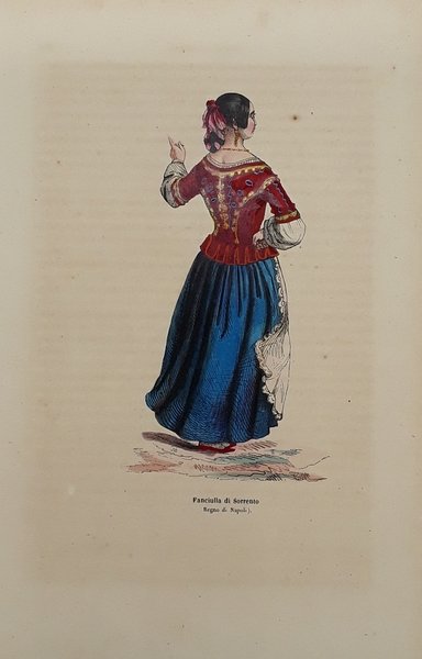 Fanciulla di Sorrento. Litografia con fine coloritura coeva. DALLY, 1847.