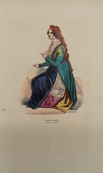 Donna di Procida. Litografia con fine coloritura coeva. DALLY, 1847.