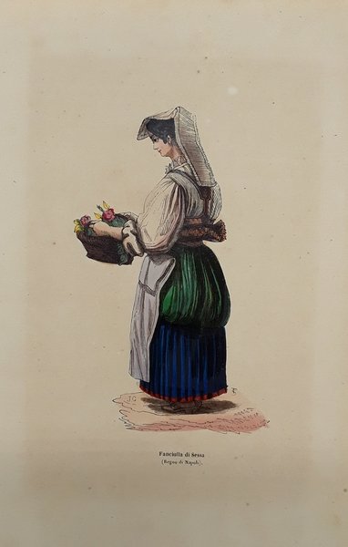 Fanciulla di Sessa. Litografia con fine coloritura coeva. DALLY, 1847.