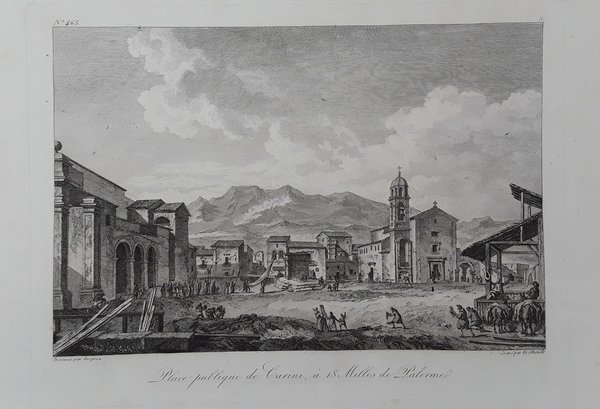 Place publique de Carini, a 18 milles de Palerme. Incisione …