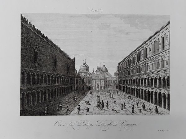 Corte del Palazzo Ducale di Venezia. Incisione in rame. ZUCCAGNI …