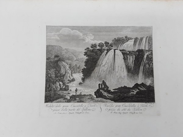 Veduta delle gran Cascatelle a Tivoli presa dalla parte del Vallone. Incisione in rame. PARBONI - FRANZETTI, 1815 ca.