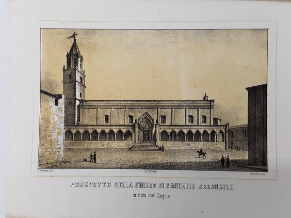 Prospetto della Chiesa di San Michele Arcangelo in Città Sant’Angelo. Litografia seppiata. MARIANI e DE FELICI lit. - CIRELLI edit., 1855.