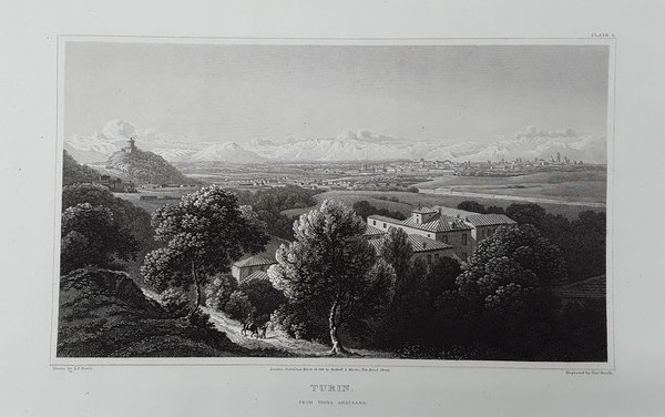 Turin, from Vigna Andisano. Incisione in acciaio. BATTY, 1820.