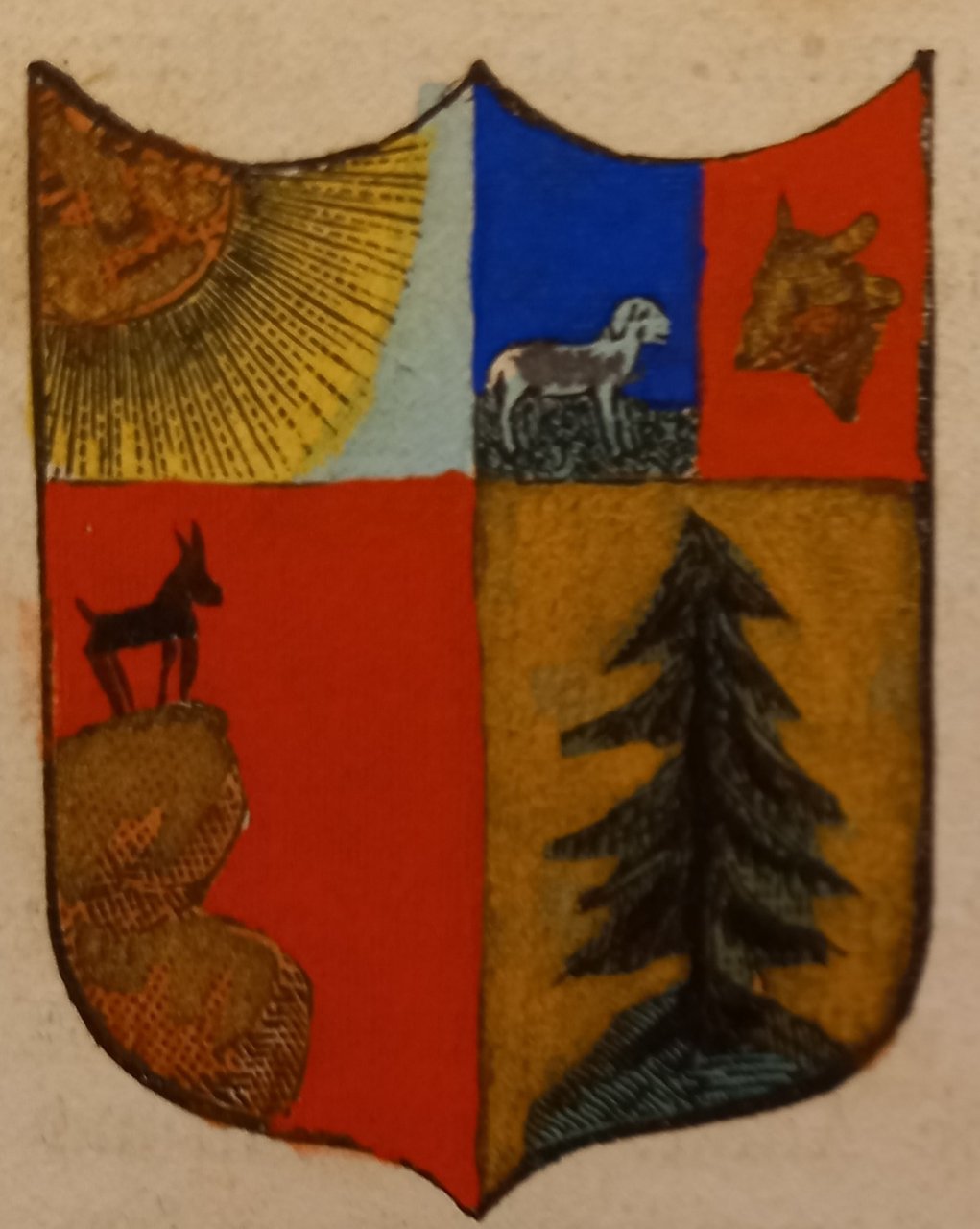 TIONE (TN). Stemma miniato. 2 pagg. di testo la prima …