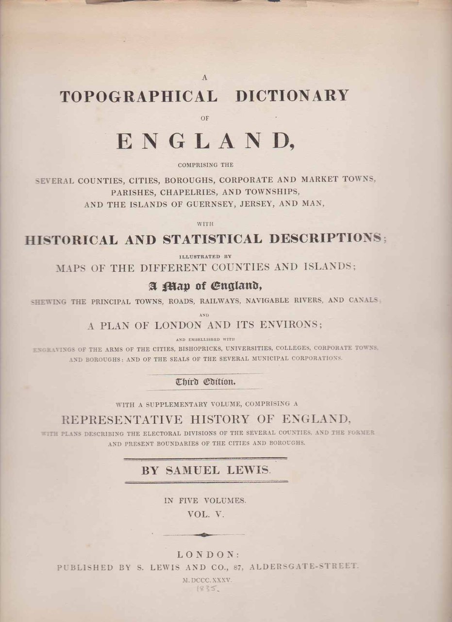 A TOPOGRAPHICAL HISTORY OF ENGLAND [VOLUME 5 ONLY] Historical and …