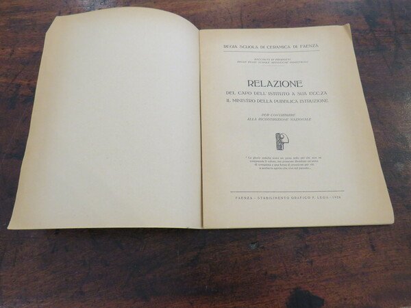 Relazione del Capo dell'Istituto a Sua Ecc.za Il Ministro della …
