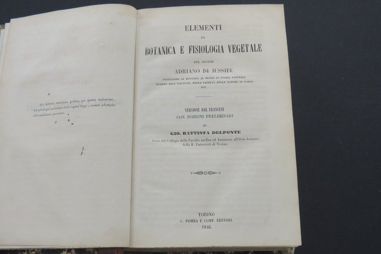 Elementi di Botanica e Fisiologia vegetale.