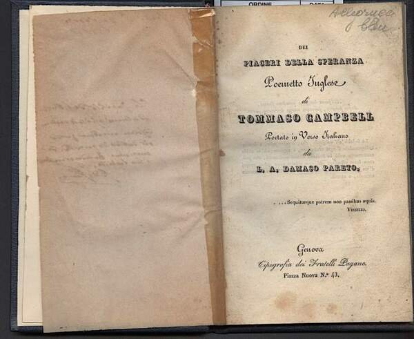 DEI PIACERI DELLA SPERANZA, Poemetto inglese | Immagine principale