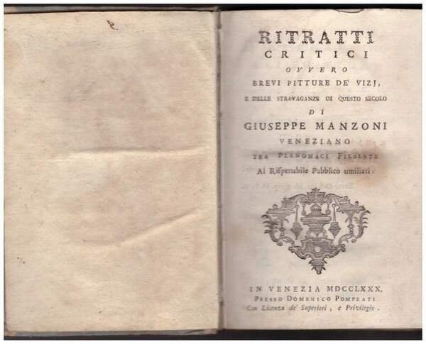 RITRATTI CRITICI ovvero brevi pitture de' vizi, e delle stravaganze … | Immagine principale