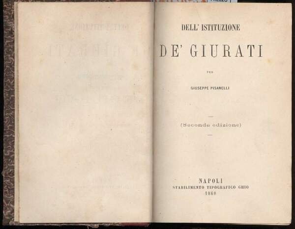 DELL'ISTITUZIONE DE' GIURATI(1868)/NOTOMIA MORALE ossia calcolo di probabilita(1871) | Immagine principale
