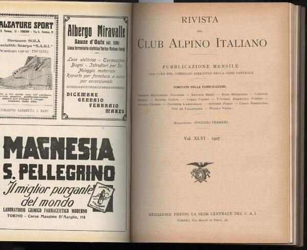 RIVISTA DEL CLUB ALPINO ITALIANO-Pubblivazione mensile vol. XLV/XLVI(1926/1927) | Immagine Gallery 7