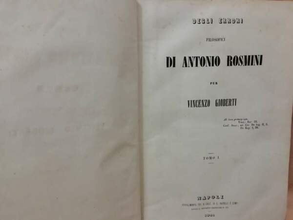 DEGLI ERRORI FILOSOFICI DI ANTONIO ROSMINI Vol. II (1845) | Immagine principale