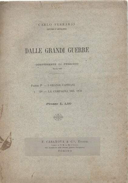 DALLE GRANDI GUERRE - conferenze di presidio Pavia 1903 ( …