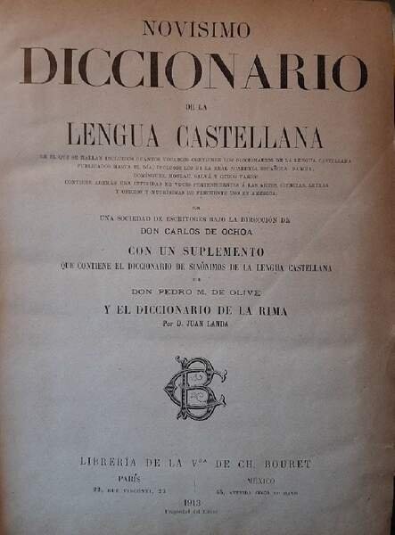 NOVISSIMO DICCIONARIO DE LA LENGUA CASTELLANA(1913)