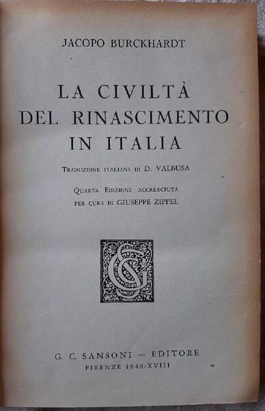 LA CIVILTA' DEL RINASCIMENTO IN ITALIA(1940)