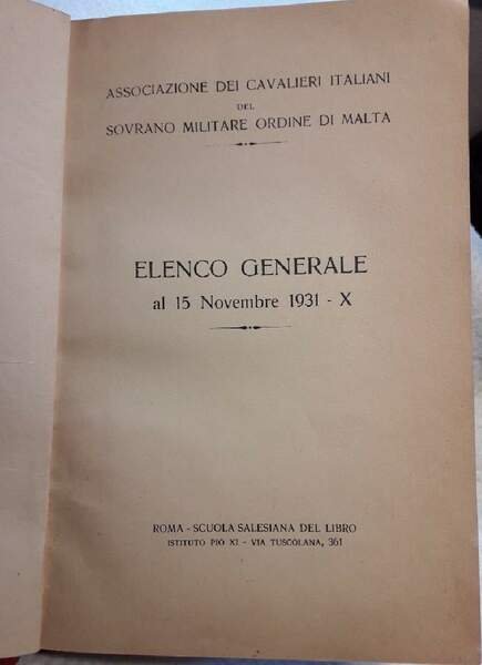 ELENCO GENERALE AL 15 NOVEMBRE 1931-X( 1931)