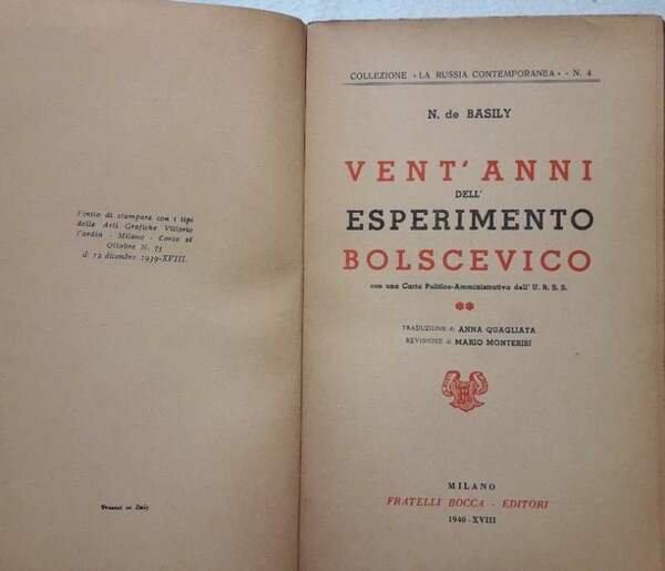 VENT'ANNI DELL'ESPERIMENTO BOLSCEVICO-LA RUSSIA SOTTO IL DOMINIO SOVIETICO( 1940)